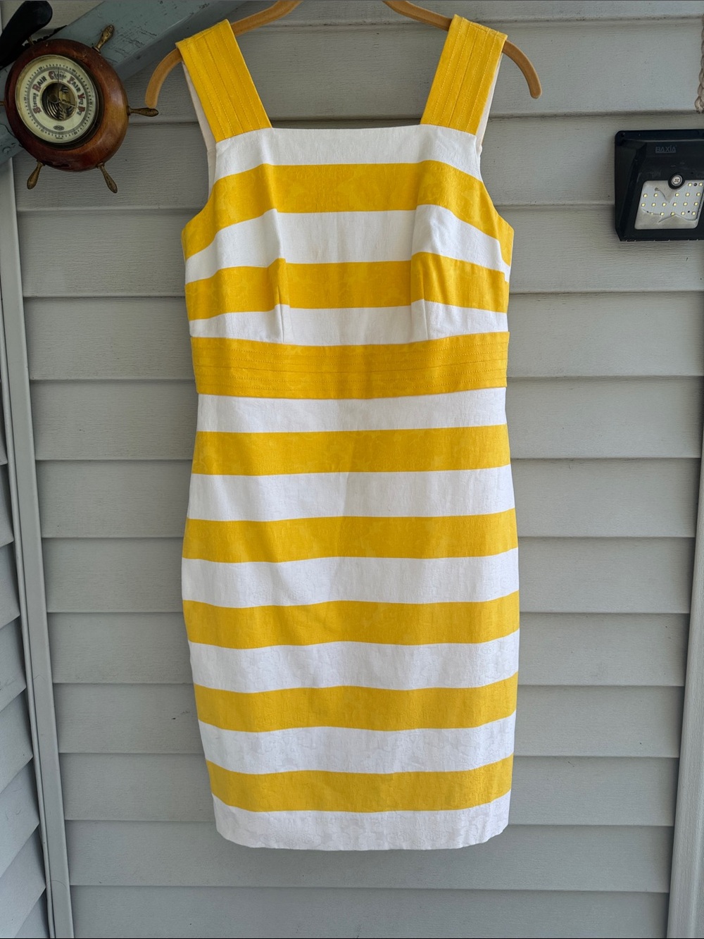 Ann Taylor Yellow and White Striped Midi Sheath Dress